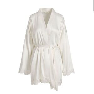 Skims Woven Shine Lace Short Robe - ivory - XS